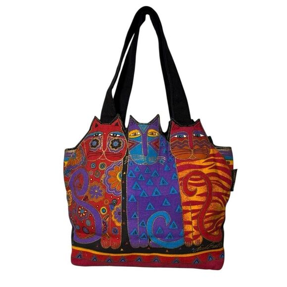 Laurel Burch Colorful Cat Lover’s Canvas Handbag - Picture 4 of 8